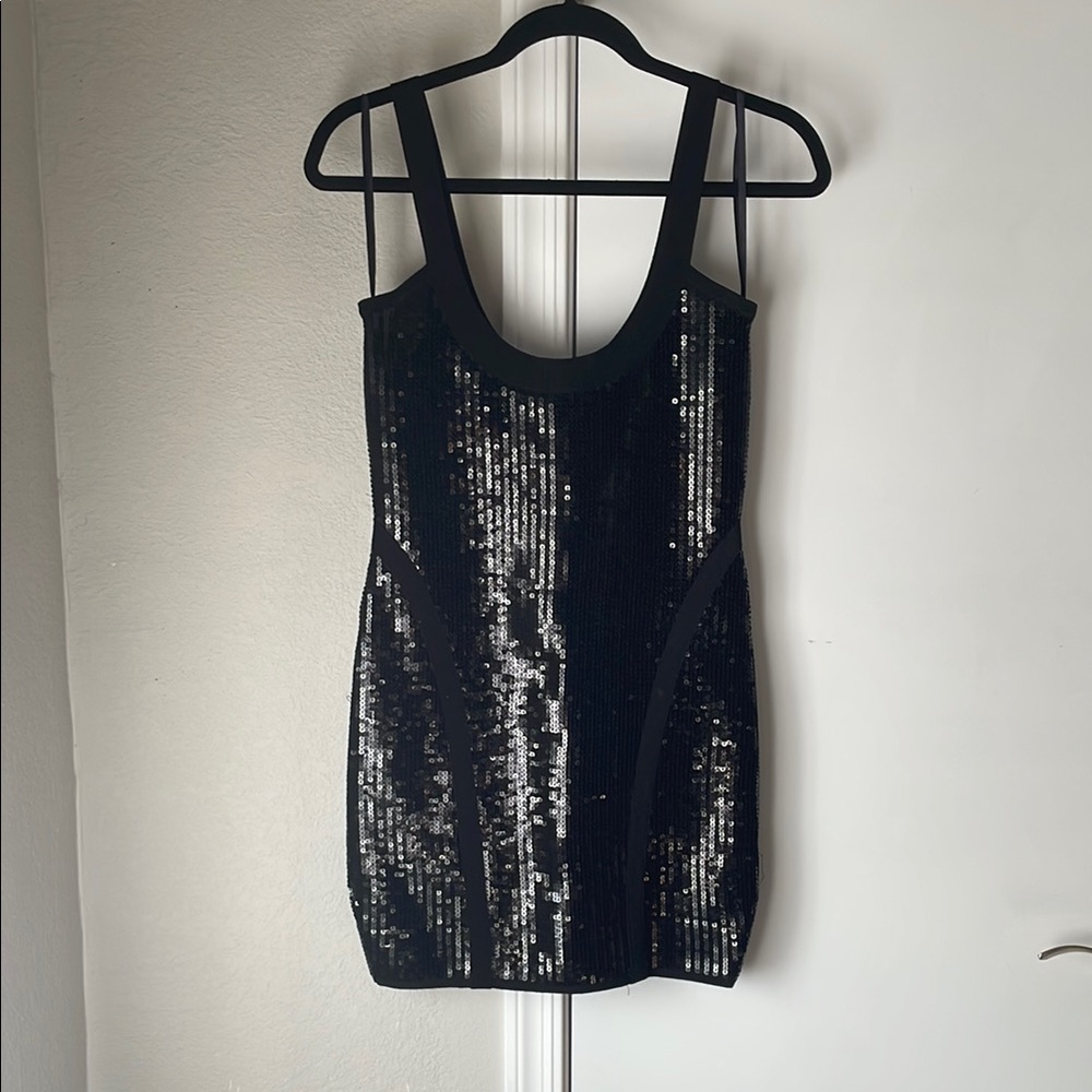 Bebe Mini Black Sequin Dress